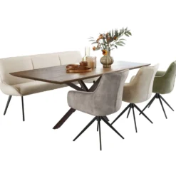 Eetkamerbank Ceno 190 cm combi stof lichtbruin