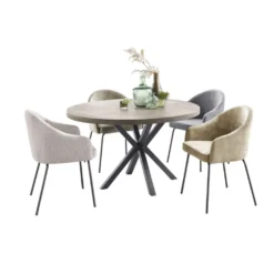 Eettafel Tavolo Eikenhout 130 cm rond lichtgrijs