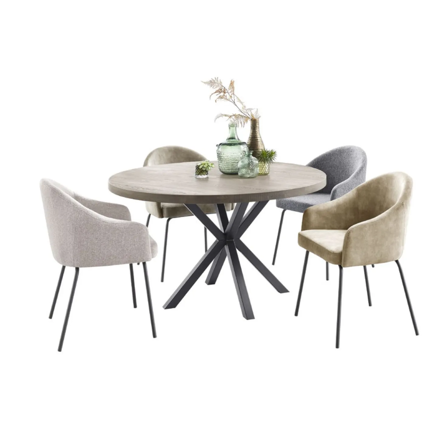 Eettafel Tavolo Eikenhout 130 cm rond lichtgrijs