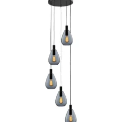 Hanglamp Felinio Smoke glas 5-lichts rond