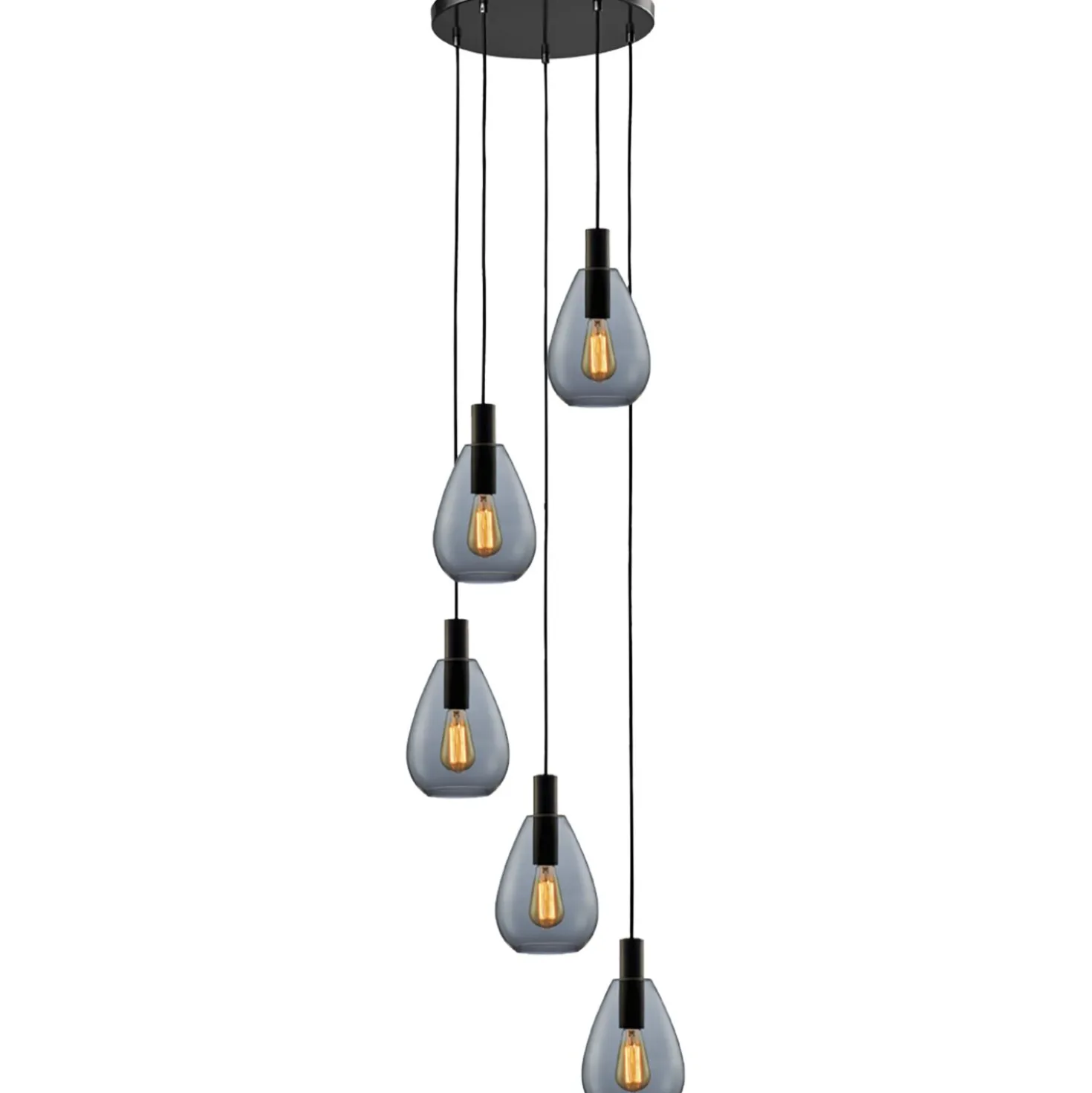 Hanglamp Felinio Smoke glas 5-lichts rond