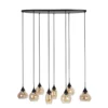 Hanglamp Lungo Zwart amber glas 8-lichts
