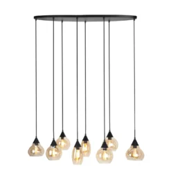 Hanglamp Lungo Zwart amber glas 8-lichts