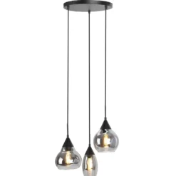 Hanglamp Lungo Zwart smoke glas 3-lichts