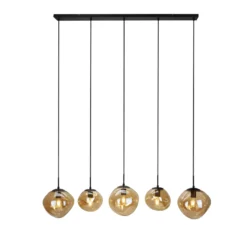 Hanglamp Macato Zwart amber glas 5-lichts