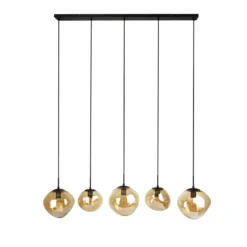 Hanglamp Macato Zwart amber glas 5-lichts