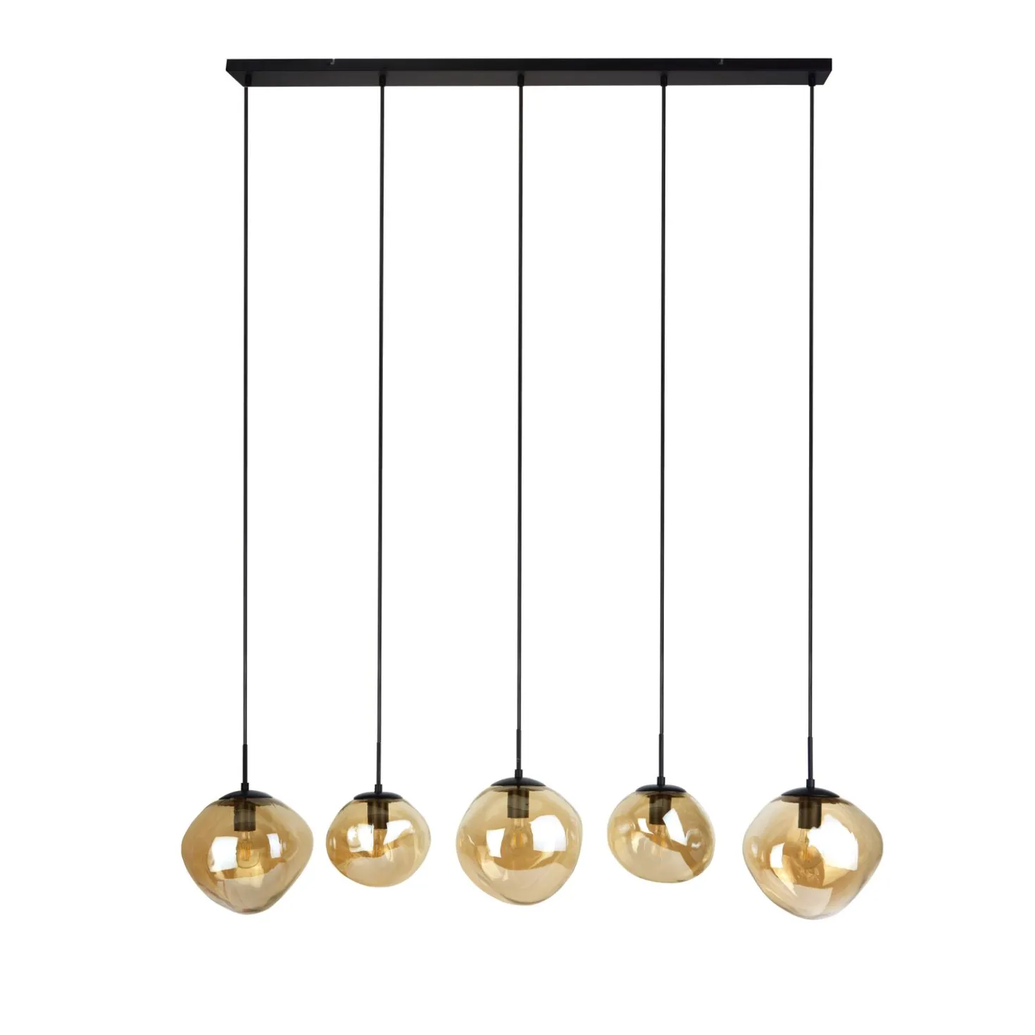 Hanglamp Macato Zwart amber glas 5-lichts