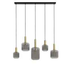 Hanglamp Peglio Glas smoke antiek brons 5-lichts