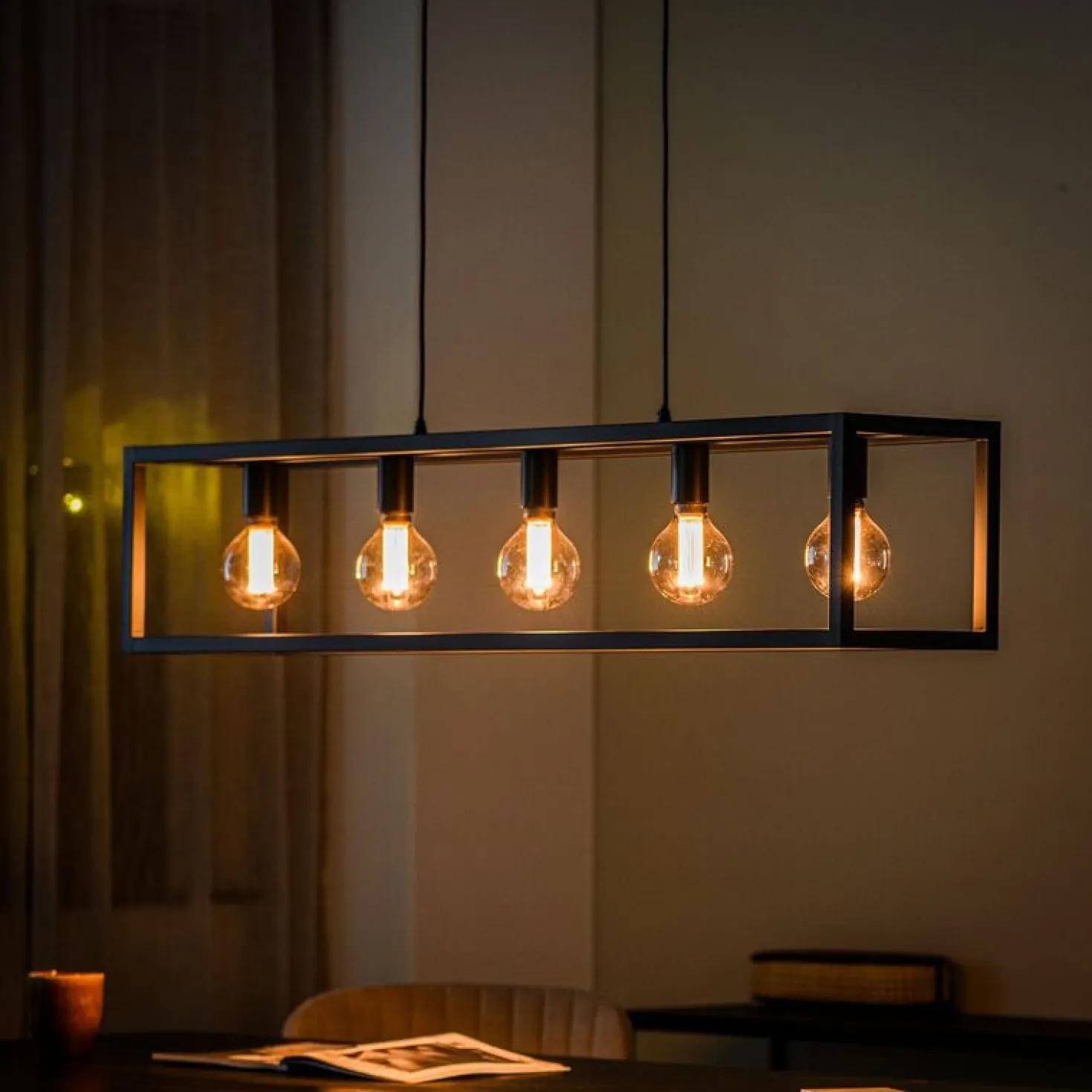 Hanglamp Tiamo Zwart staal 5-lichts