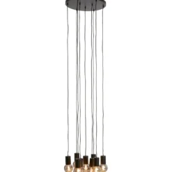Hanglamp Trecate Mat zwart 9-lichts rond