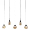 Hanglamp zwart Amber glas 5-lichts - Lungo