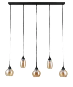 Hanglamp zwart Amber glas 5-lichts - Lungo