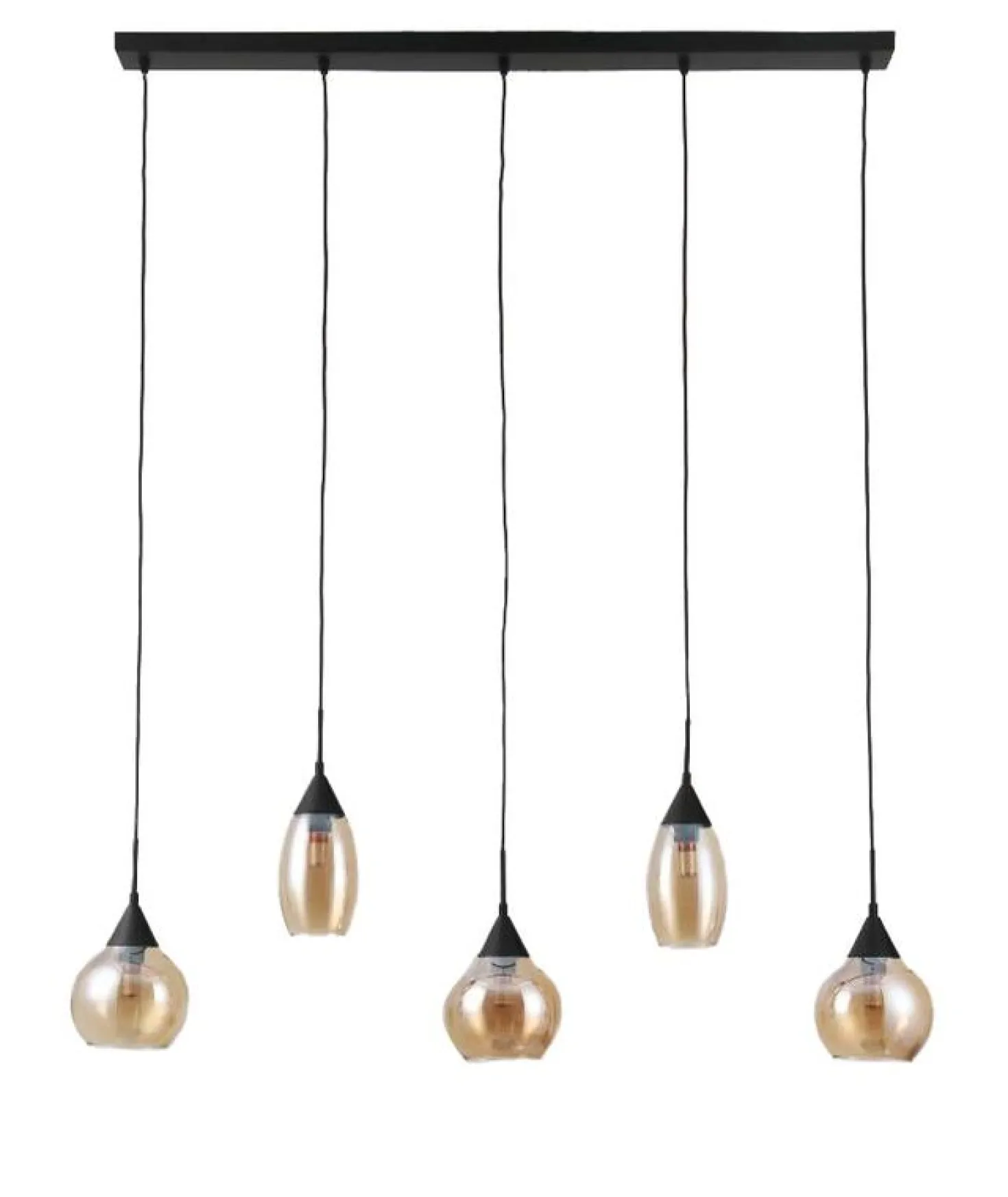 Hanglamp zwart Amber glas 5-lichts - Lungo