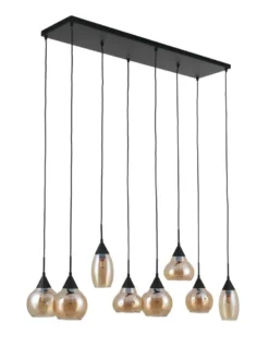 Hanglamp zwart Amber glas 8-lichts - Lungo