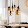 Hanglamp zwart Amber glas 6-lichts - Lungo