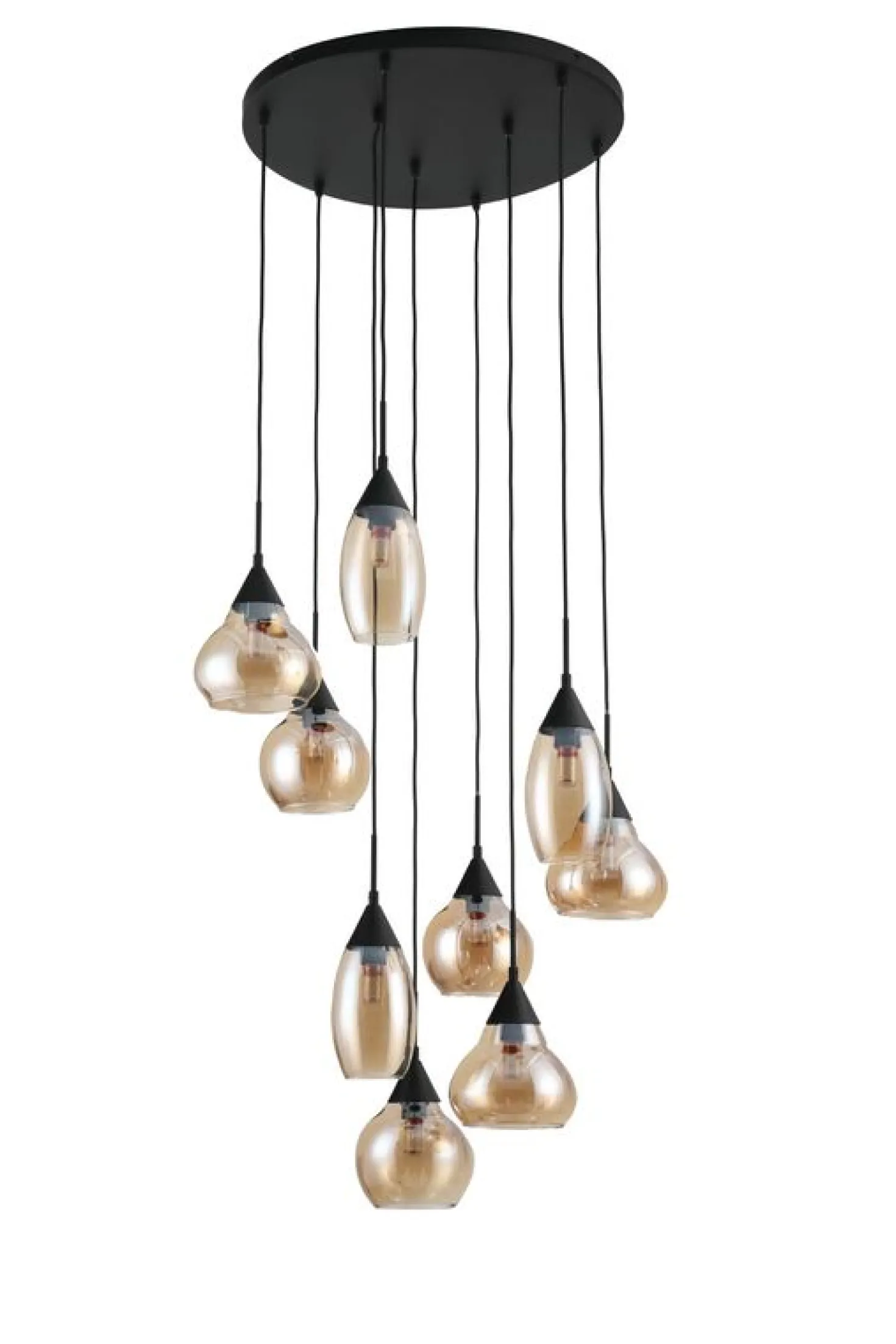 Hanglamp zwart Amber glas 9-lichts - Lungo