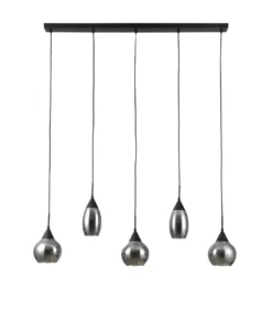 Hanglamp zwart Smoke glas 5-lichts - Lungo