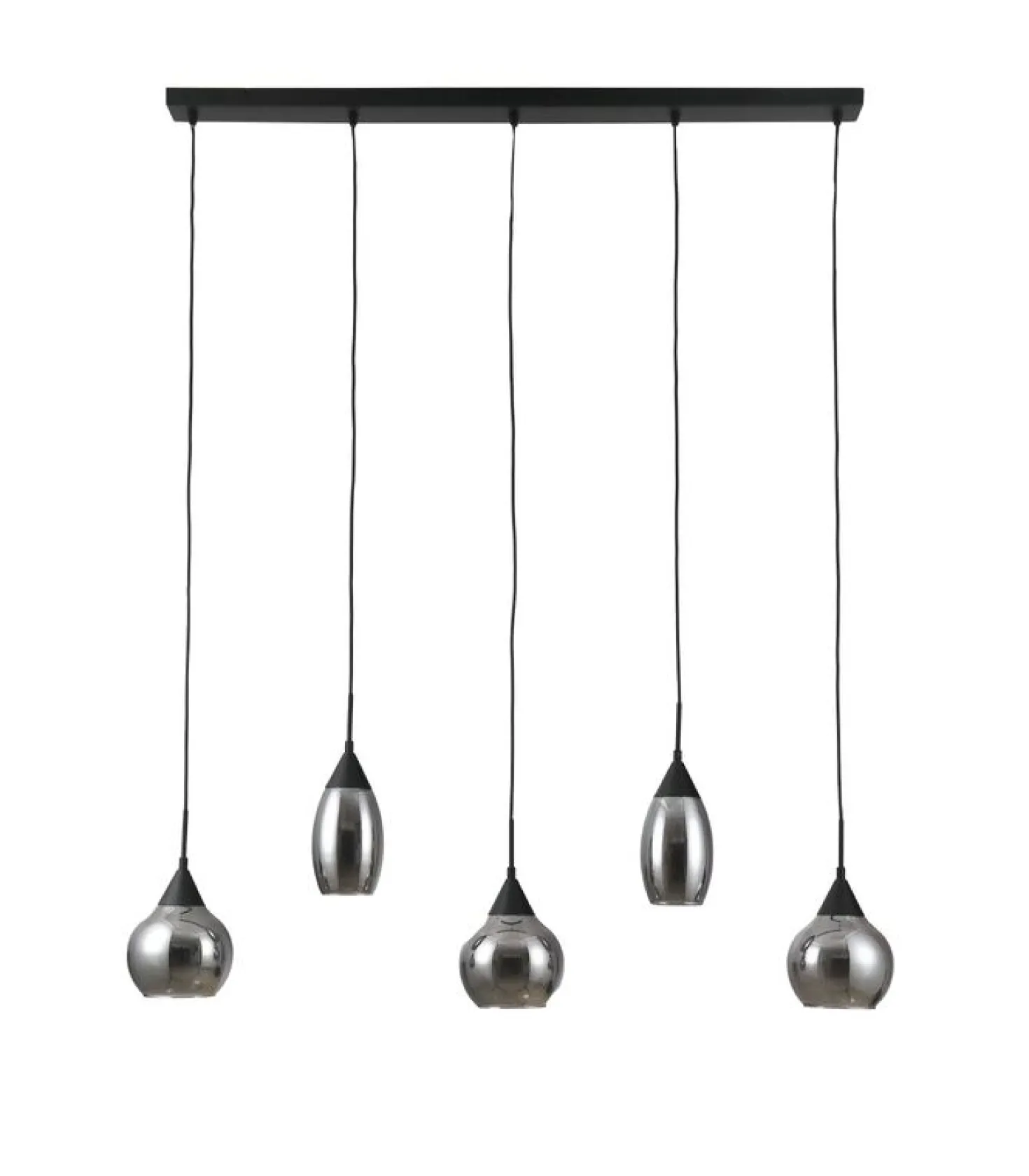 Hanglamp zwart Smoke glas 5-lichts - Lungo