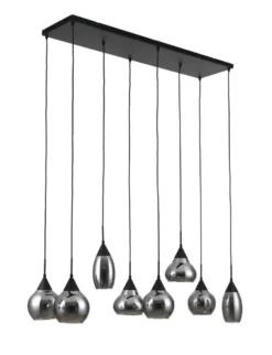 Hanglamp zwart Smoke glas 8-lichts - Lungo