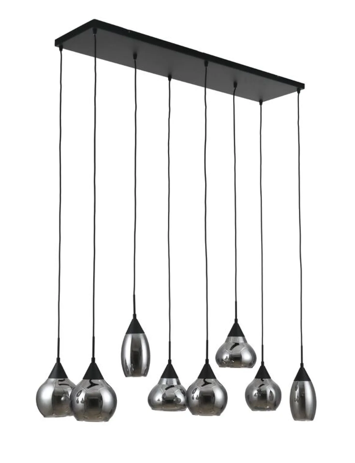 Hanglamp zwart Smoke glas 8-lichts - Lungo