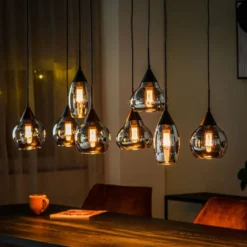 Hanglamp zwart Smoke glas 8-lichts - Lungo