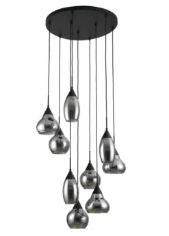 Hanglamp zwart Smoke glas 9-lichts - Lungo