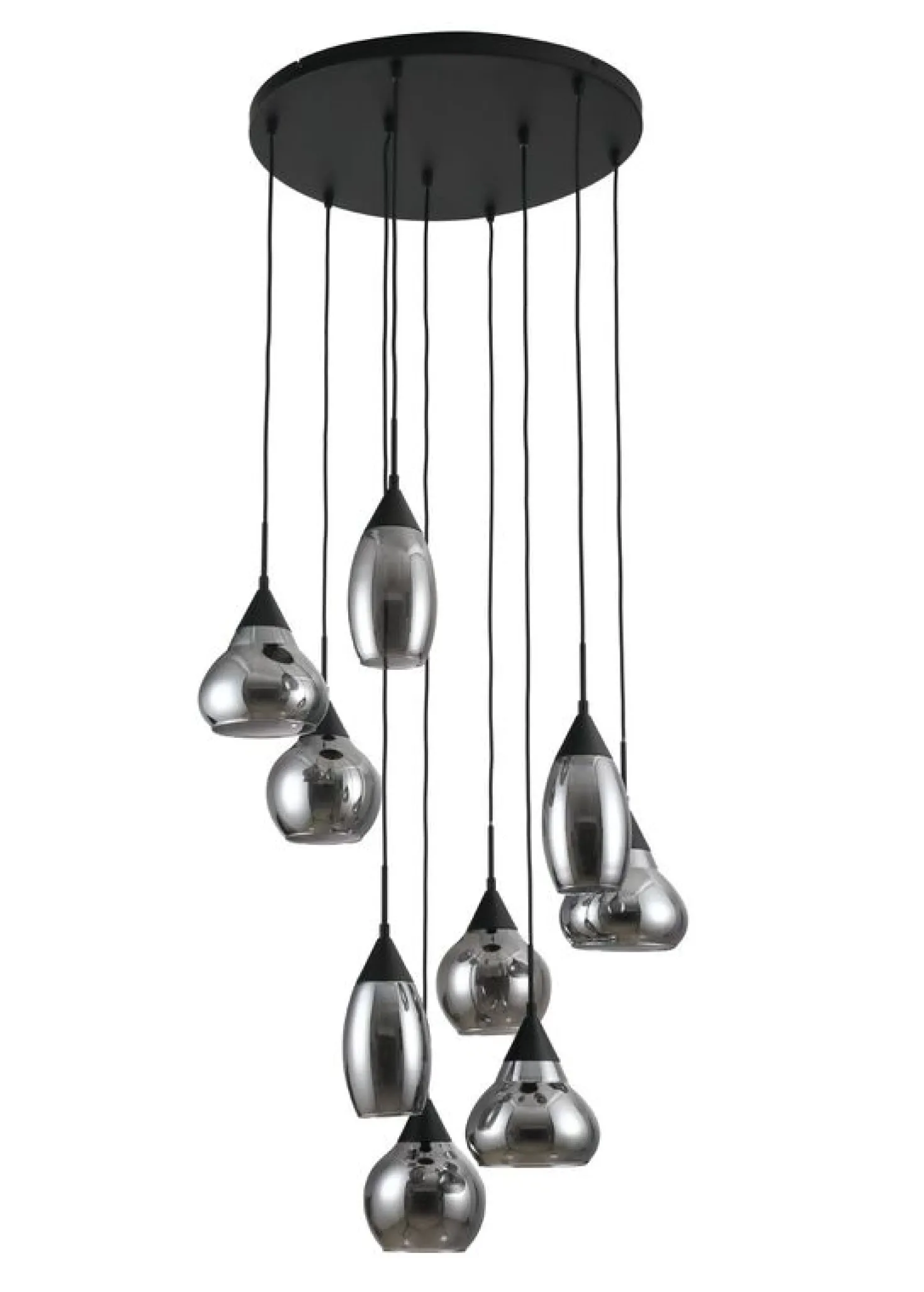 Hanglamp zwart Smoke glas 9-lichts - Lungo