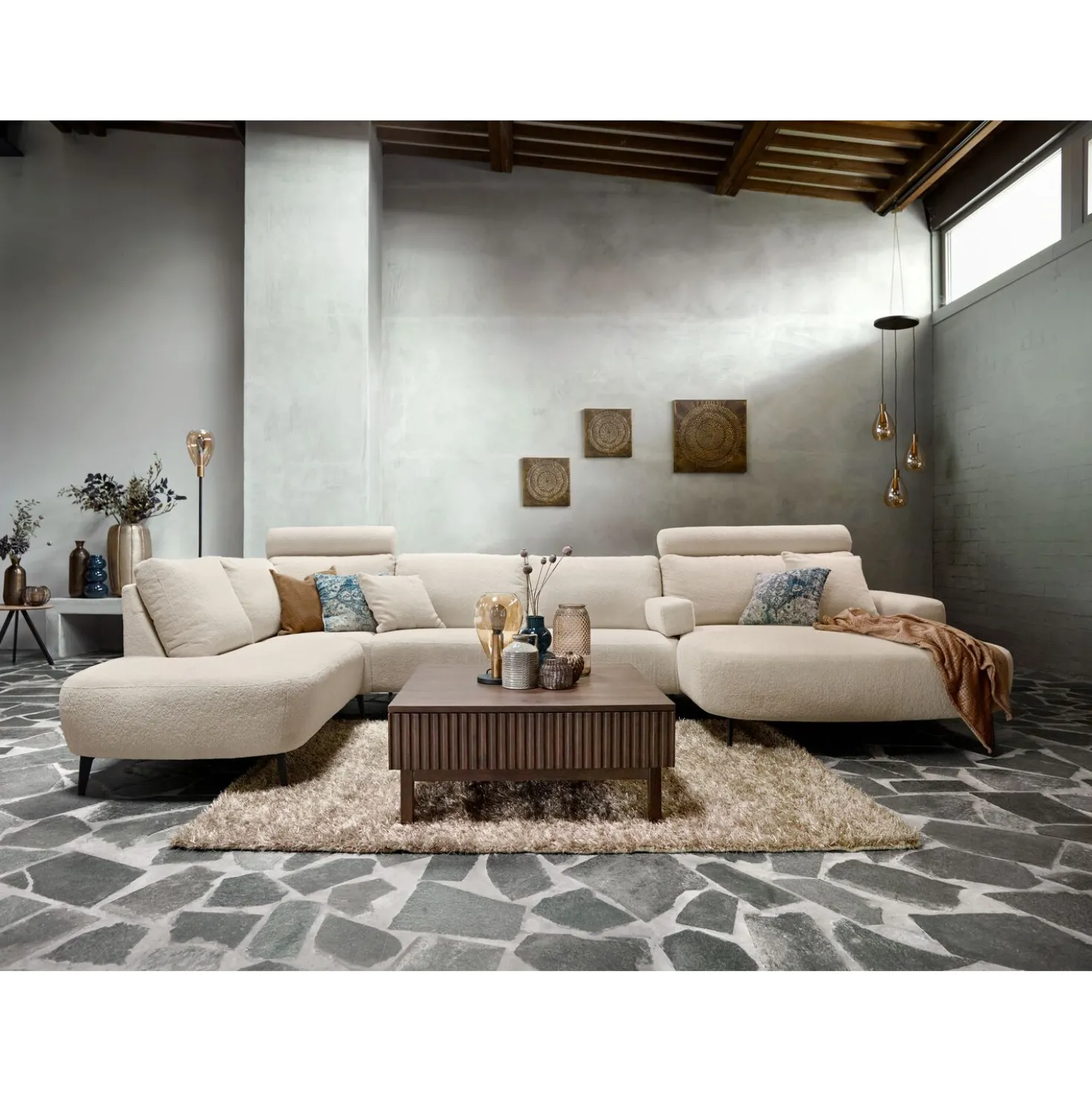 Hoekbank links Davanti HR-zitting beige