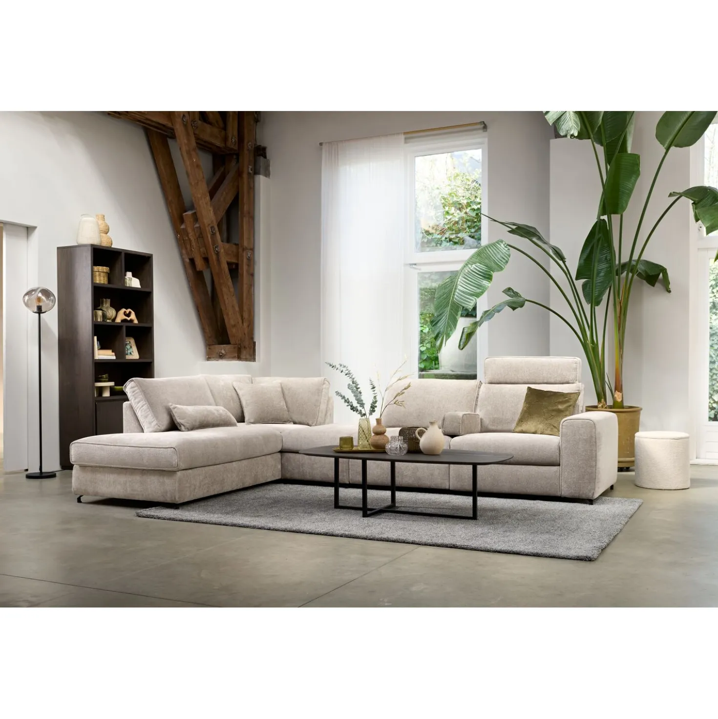 Hoekbank links Licato Taupe relaxfunctie excellent comfort