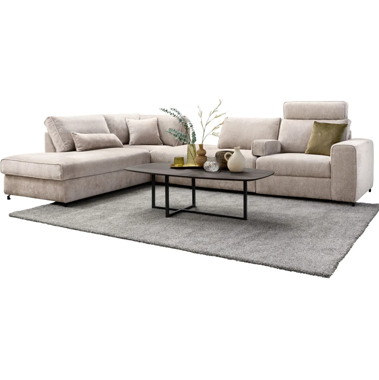 Hoekbank links Licato Taupe relaxfunctie excellent comfort