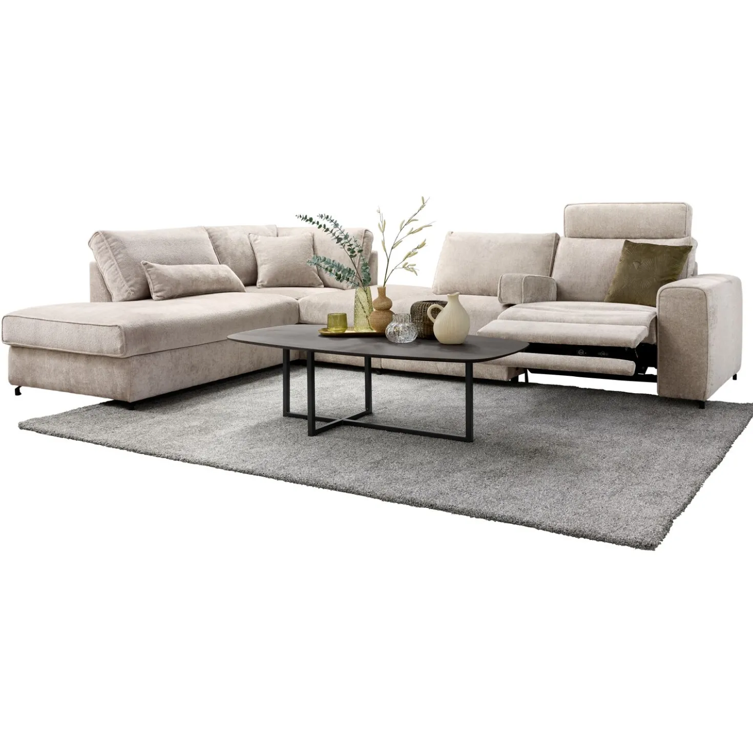 Hoekbank links Licato Taupe relaxfunctie excellent comfort hocker