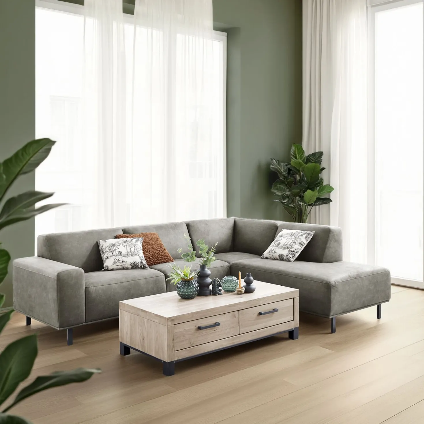 Hoekbank rechts Pantini Microleder grafiet supreme comfort