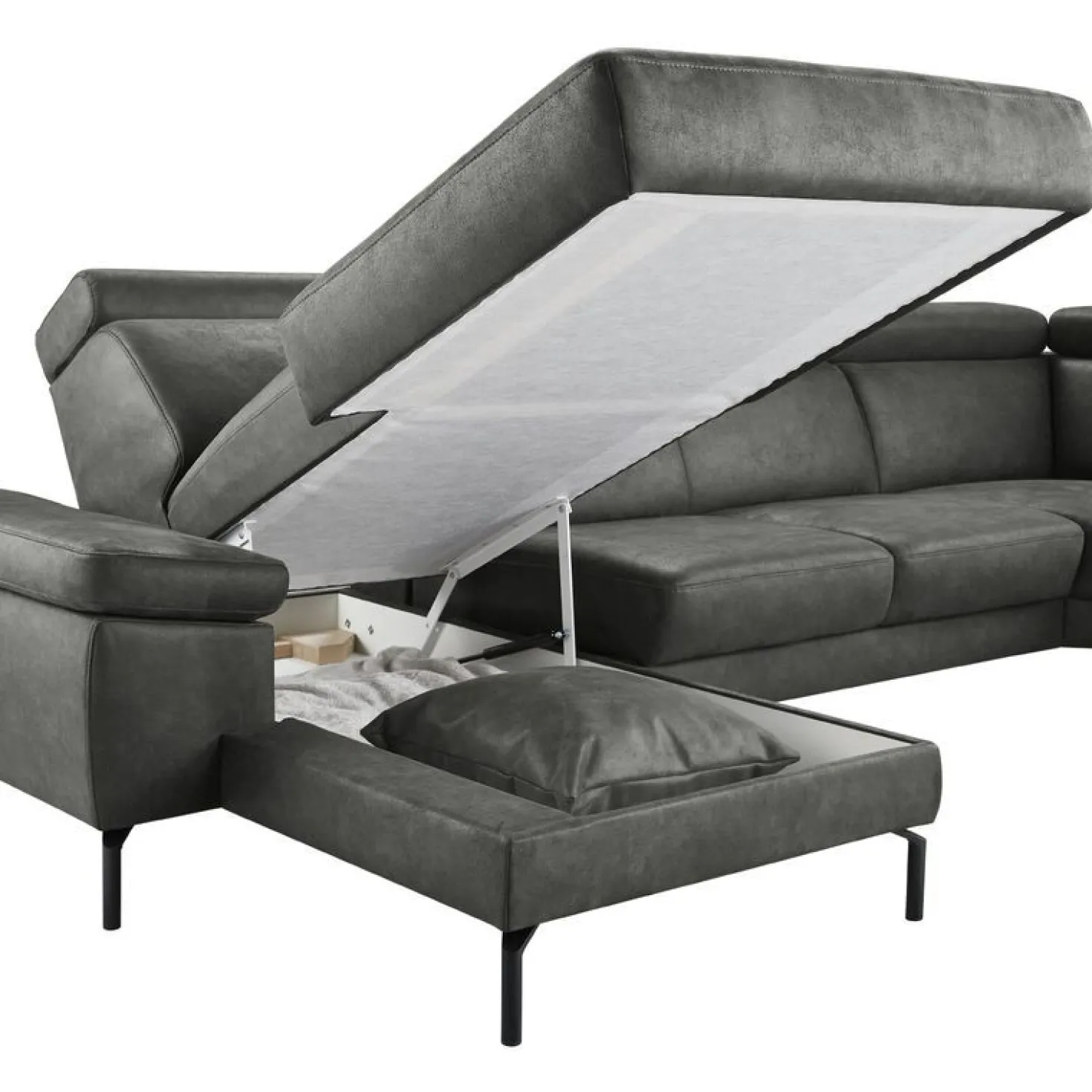 Hoekbank rechts Tusari Microleder antraciet premium comfort
