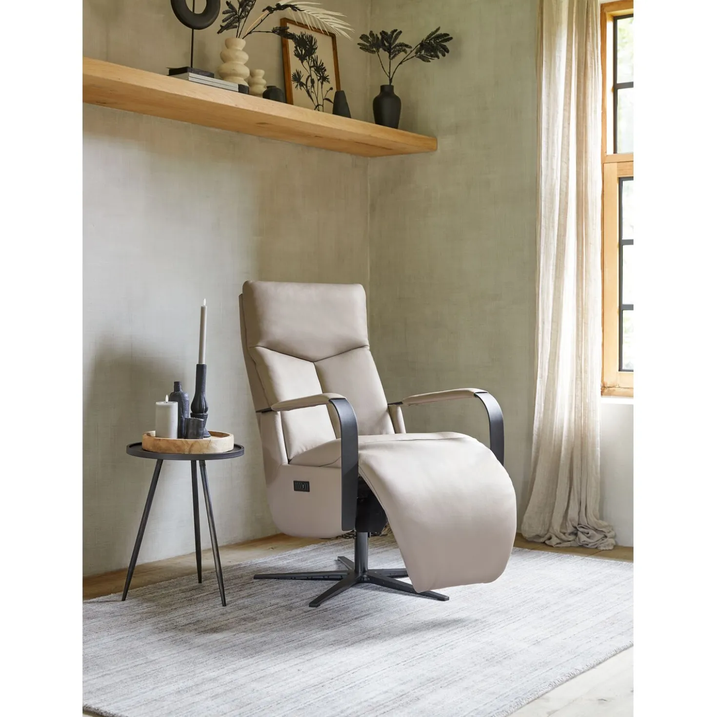 Relaxfauteuil Seduto Elektrisch leder beige