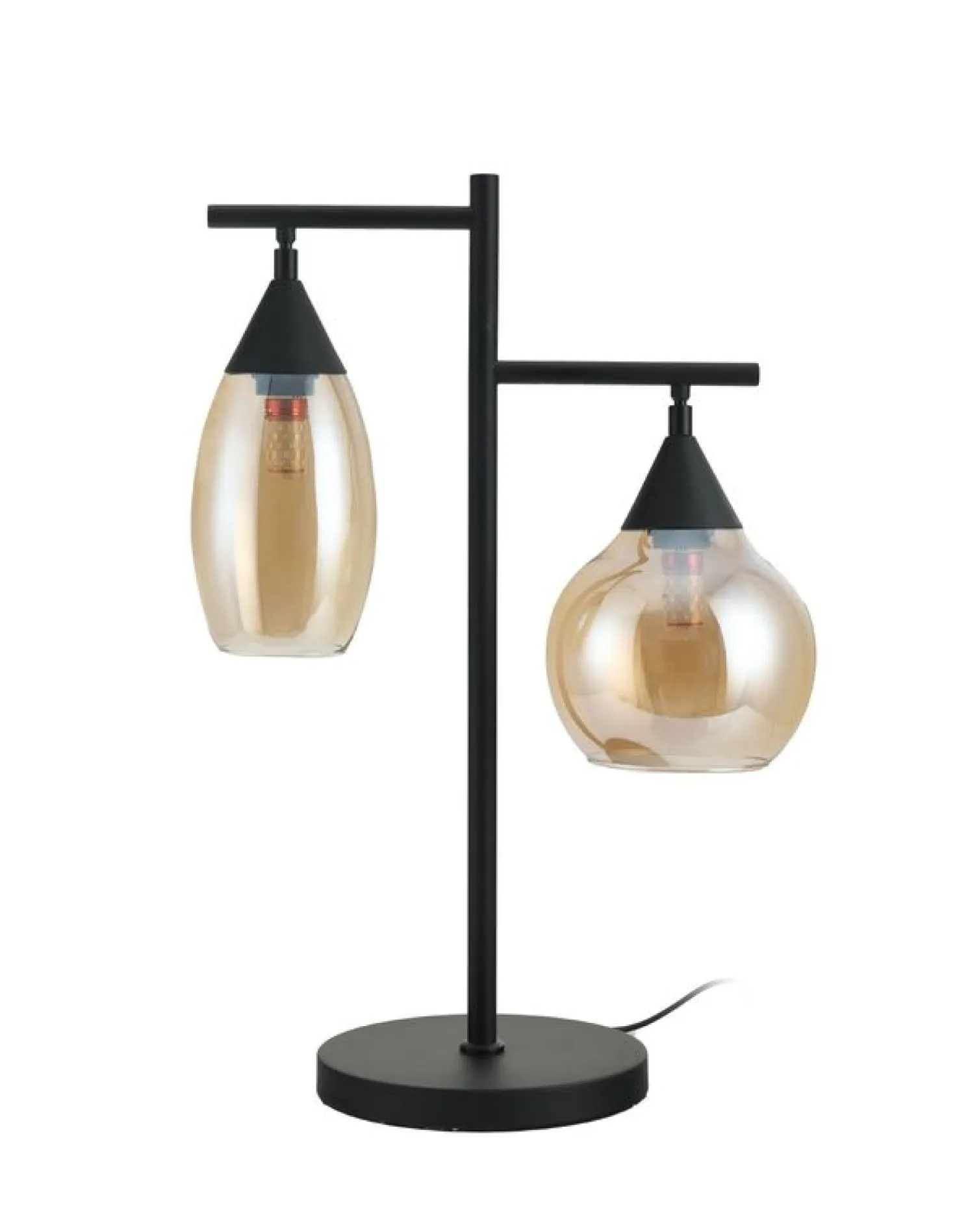Tafellamp zwart Amber glas 2-lichts - Lungo