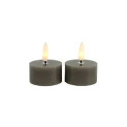 Theelicht Benevento LED grijs 4 cm rond set van 2