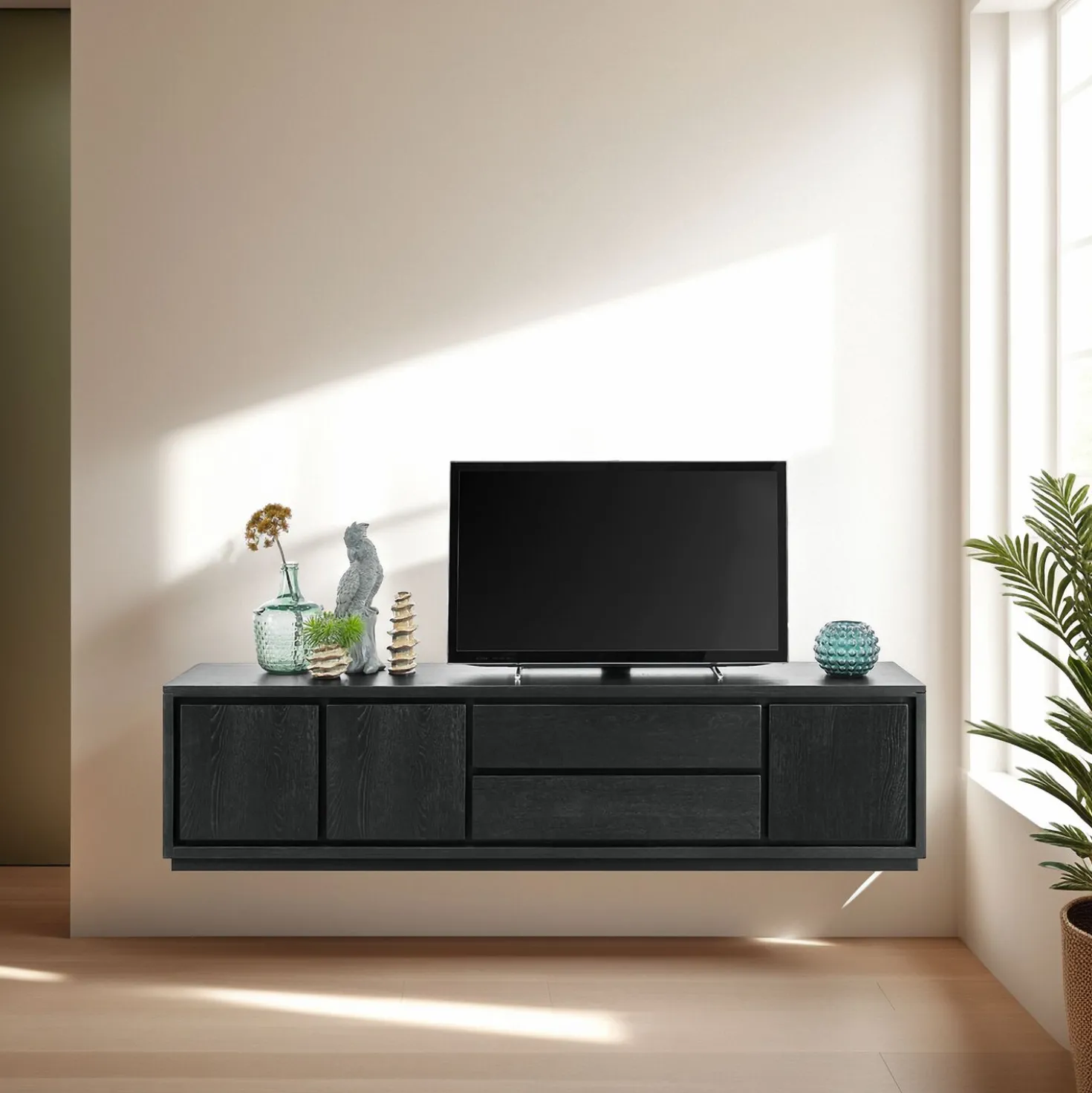 TV-meubel Lavio (203 cm) eiken zwart