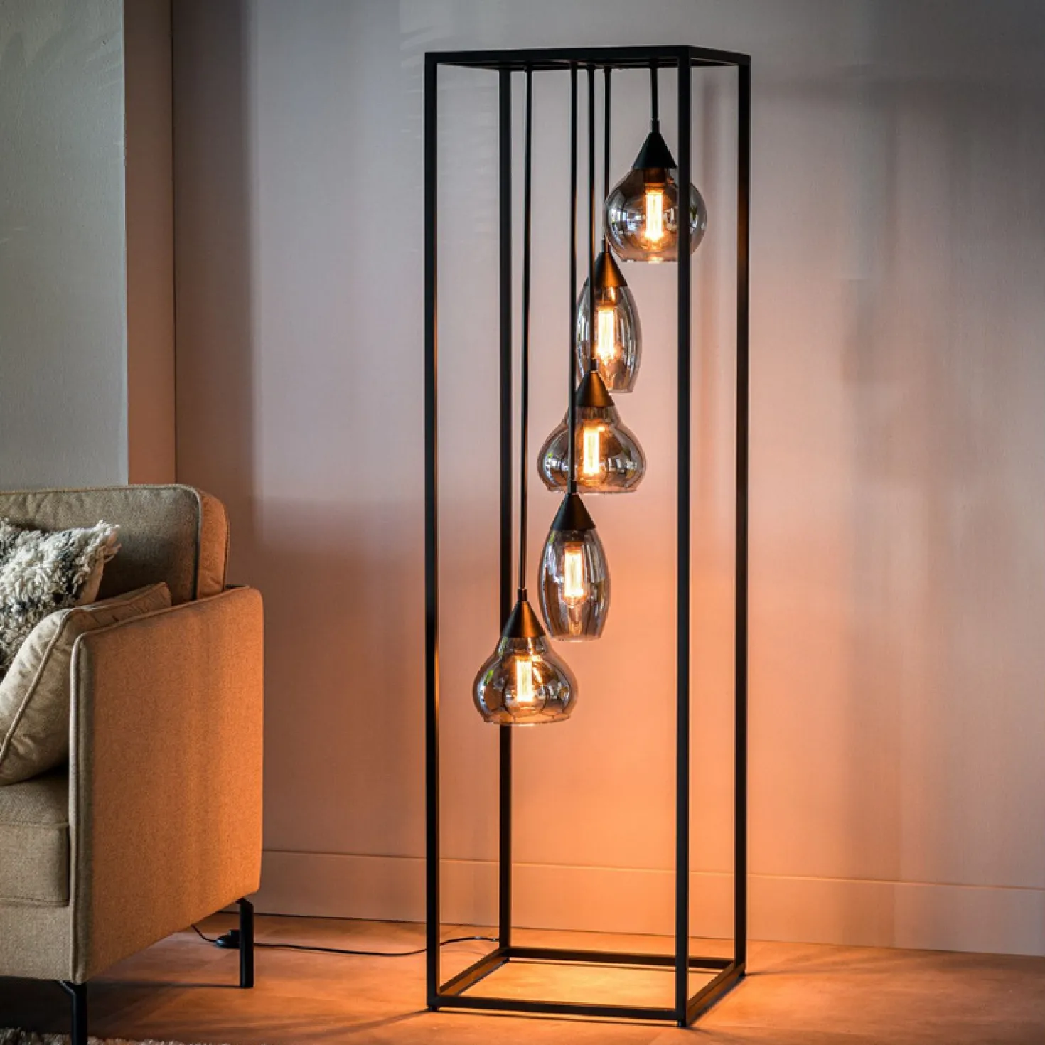 Vloerlamp frame Smoke glas 5-lichts - Lungo