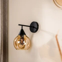 Wandlamp zwart Amber glas 17,8 cm - Lungo
