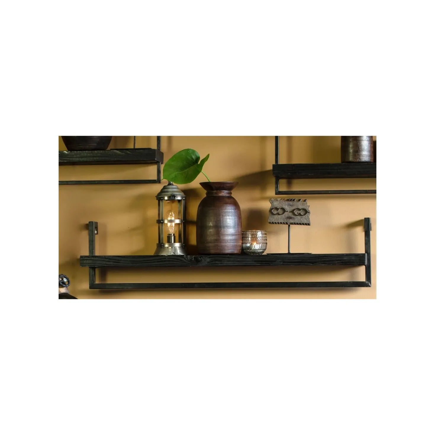 Wandplank Pardal Hout metaal 24x120 cm zwart