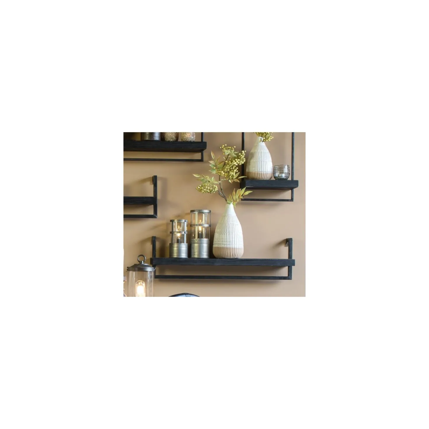 Wandplank Pardal Hout metaal 24x100 cm zwart